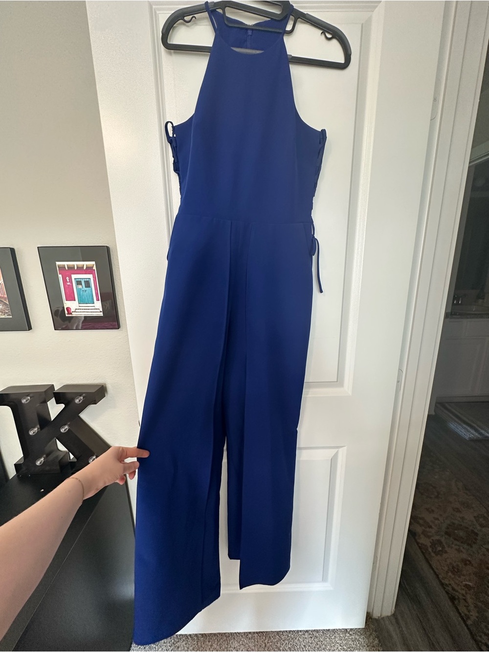 High-Neck Wide-Leg Jumpsuit - Blue